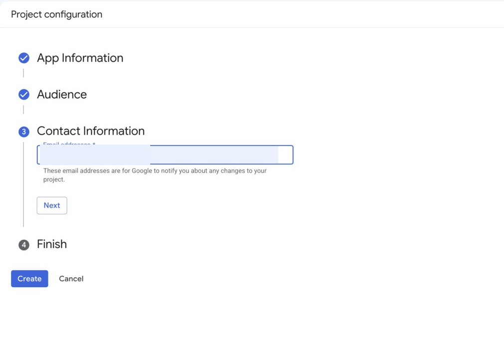The third step, asking for a contact email