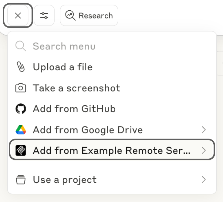 Attachment menu showing available resources