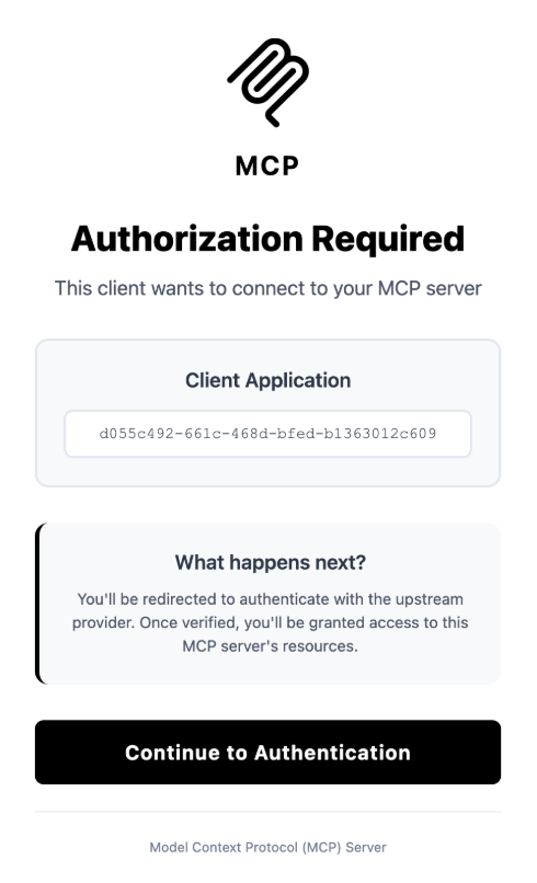 远程 MCP 服务器的认证界面