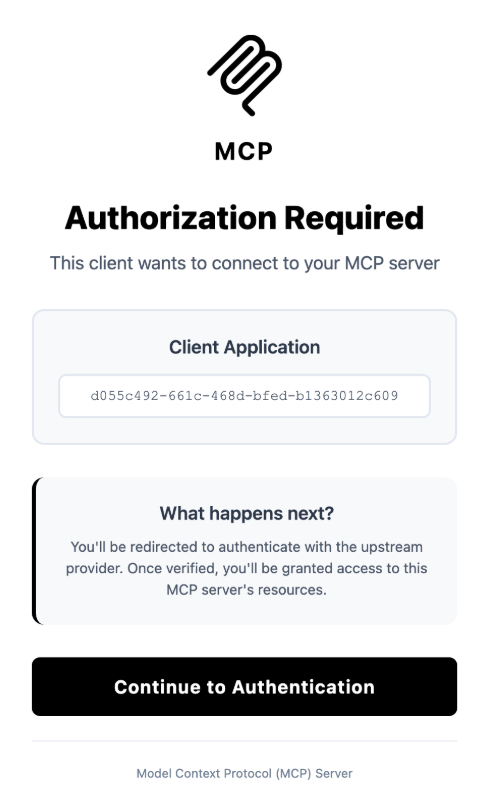 远程 MCP 服务器的认证界面