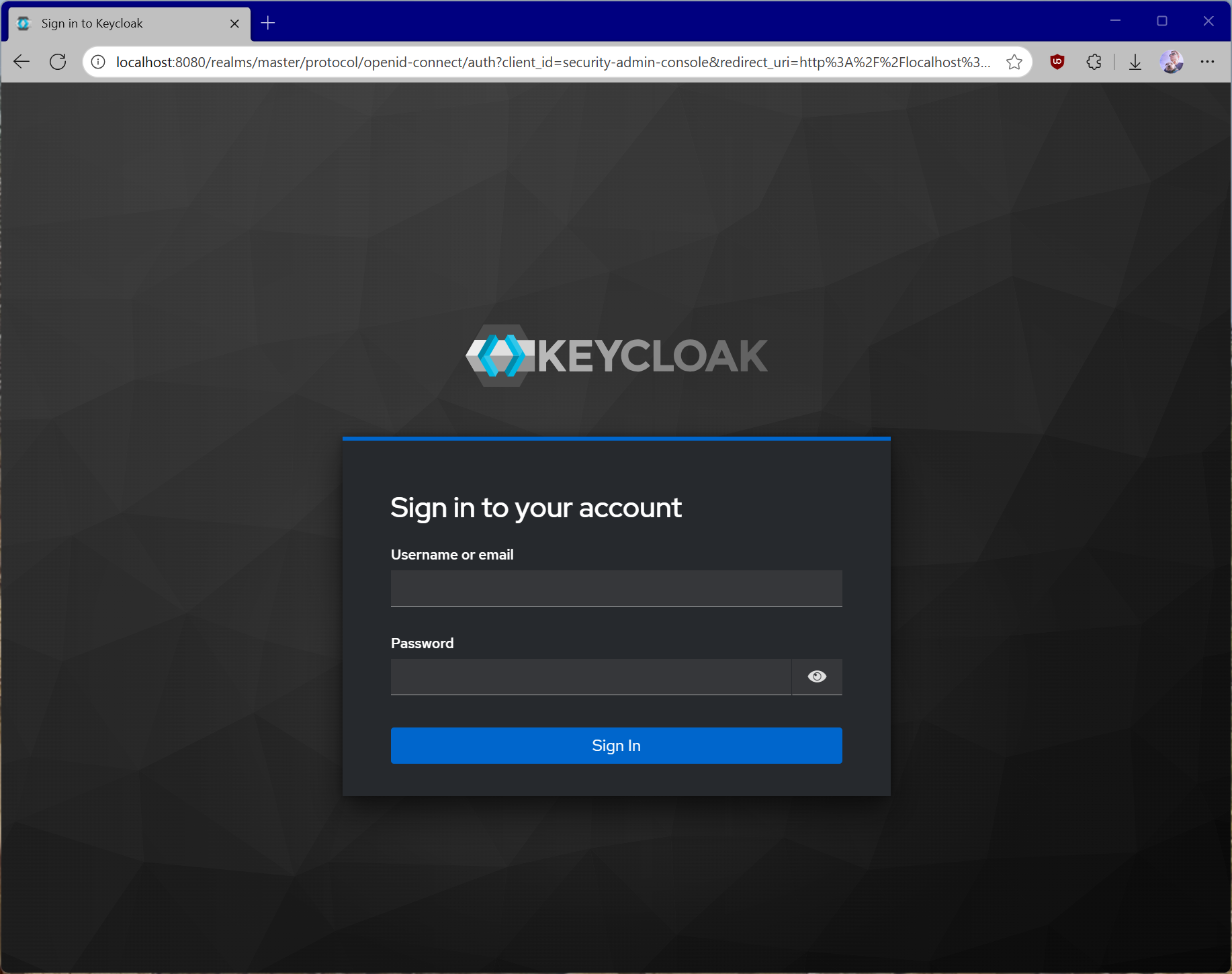 Keycloak 管理后台的认证对话框。