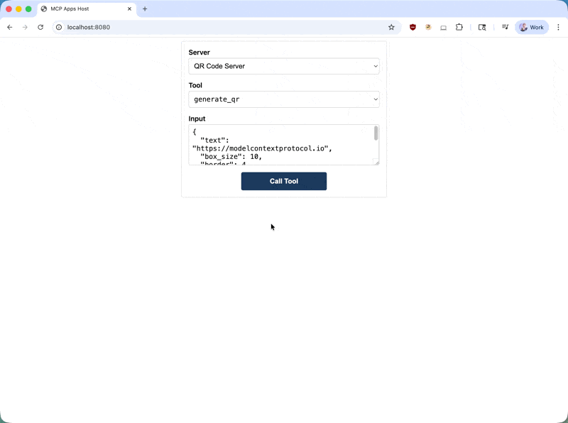 二维码 MCP 应用与 basic host 一起运行的示例