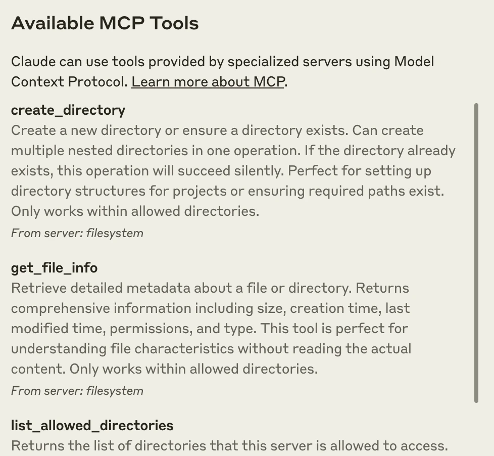 Claude Desktop 中可用的文件系统工具