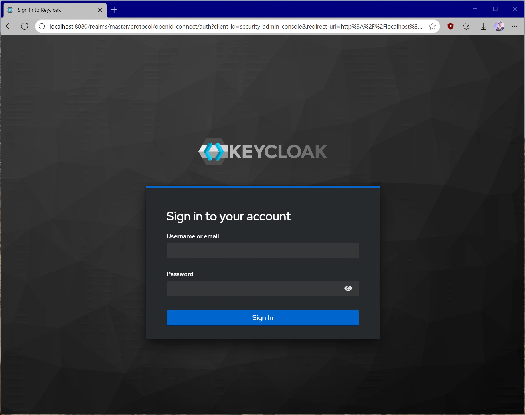 Keycloak 管理仪表板身份验证对话框。