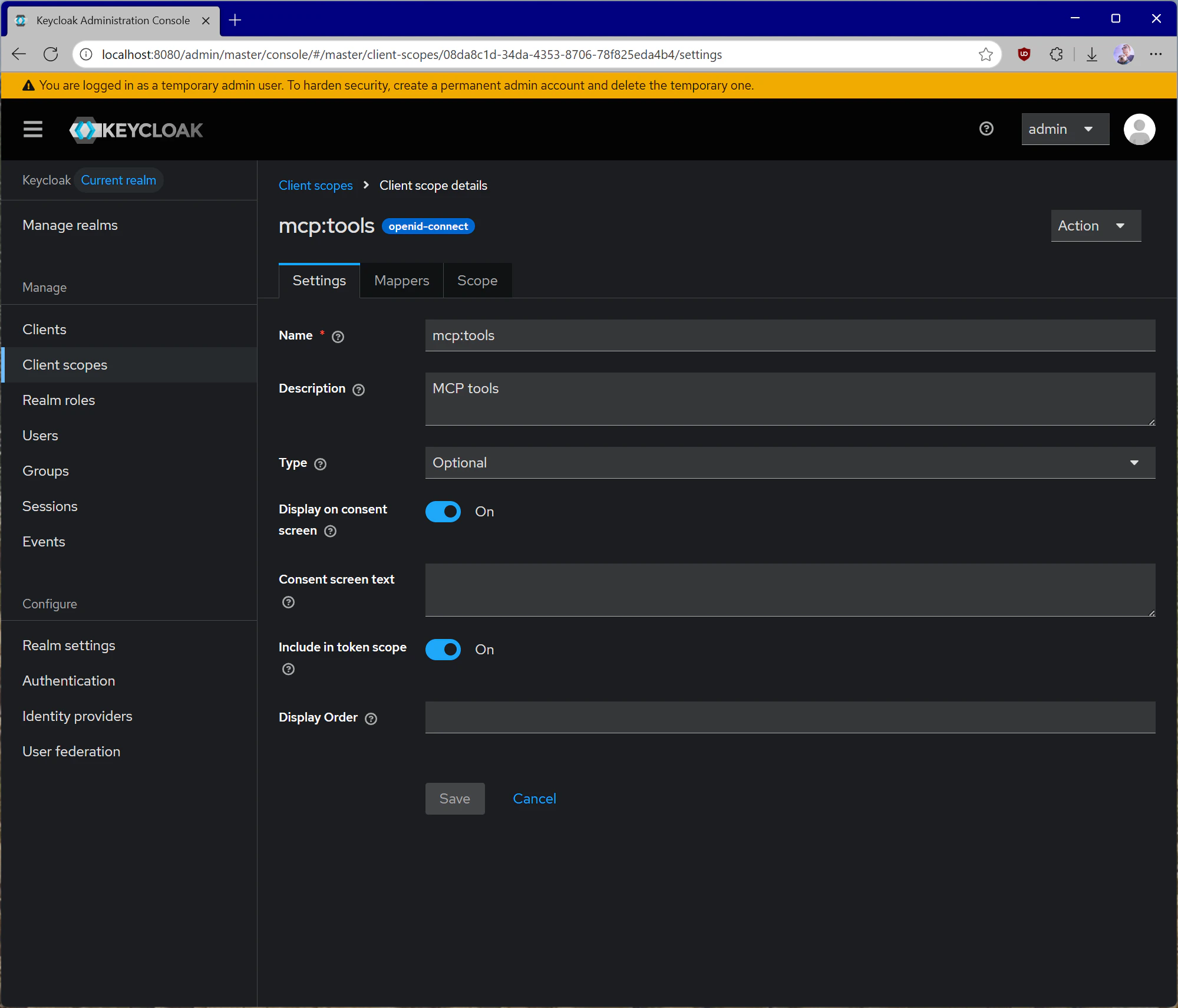 配置 Keycloak 作用域。