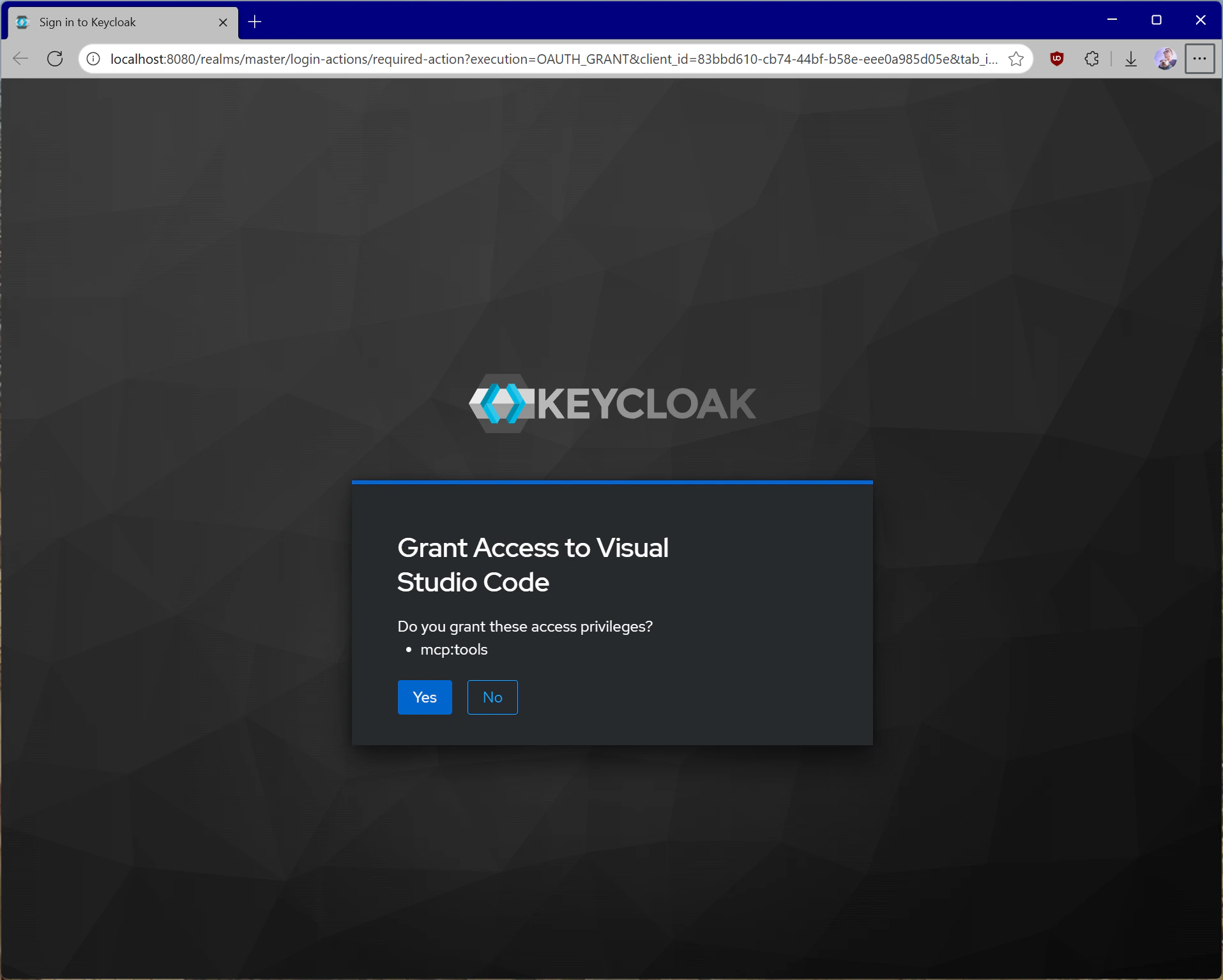 VS Code 的 Keycloak 同意表单。