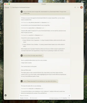 Claude Desktop with filesystem integration showing file management capabilities