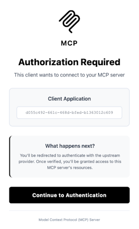 Authentication screen for remote MCP server