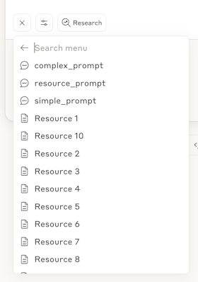 Selecting specific resources and prompts from the menu
