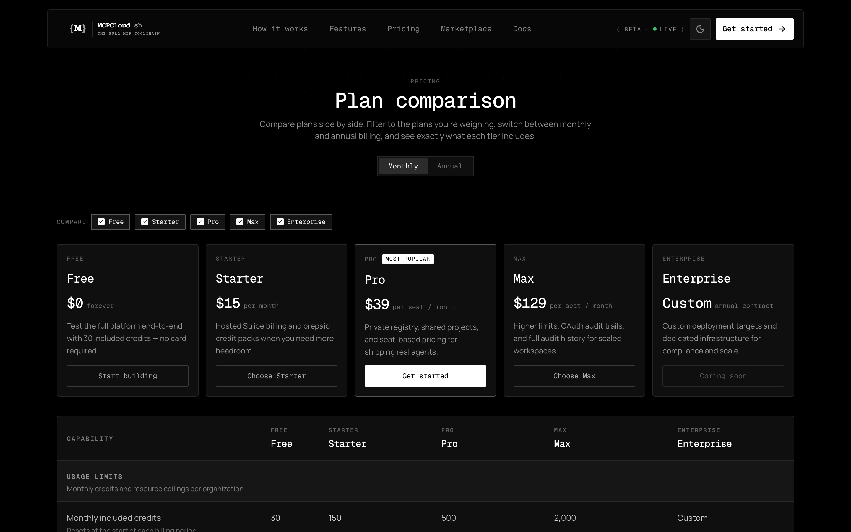 MCPCloud pricing and plan comparison