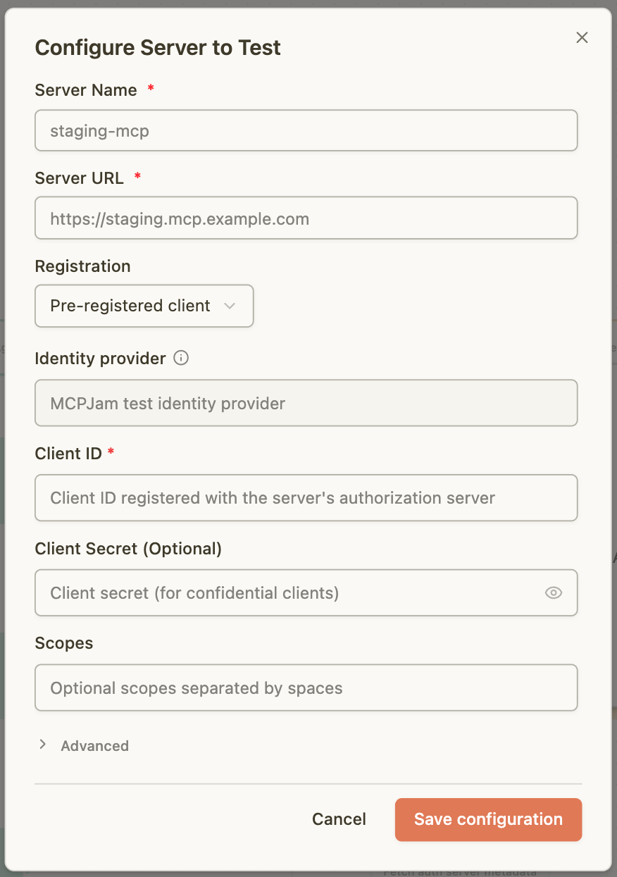 Server configuration fields in the XAA Debugger