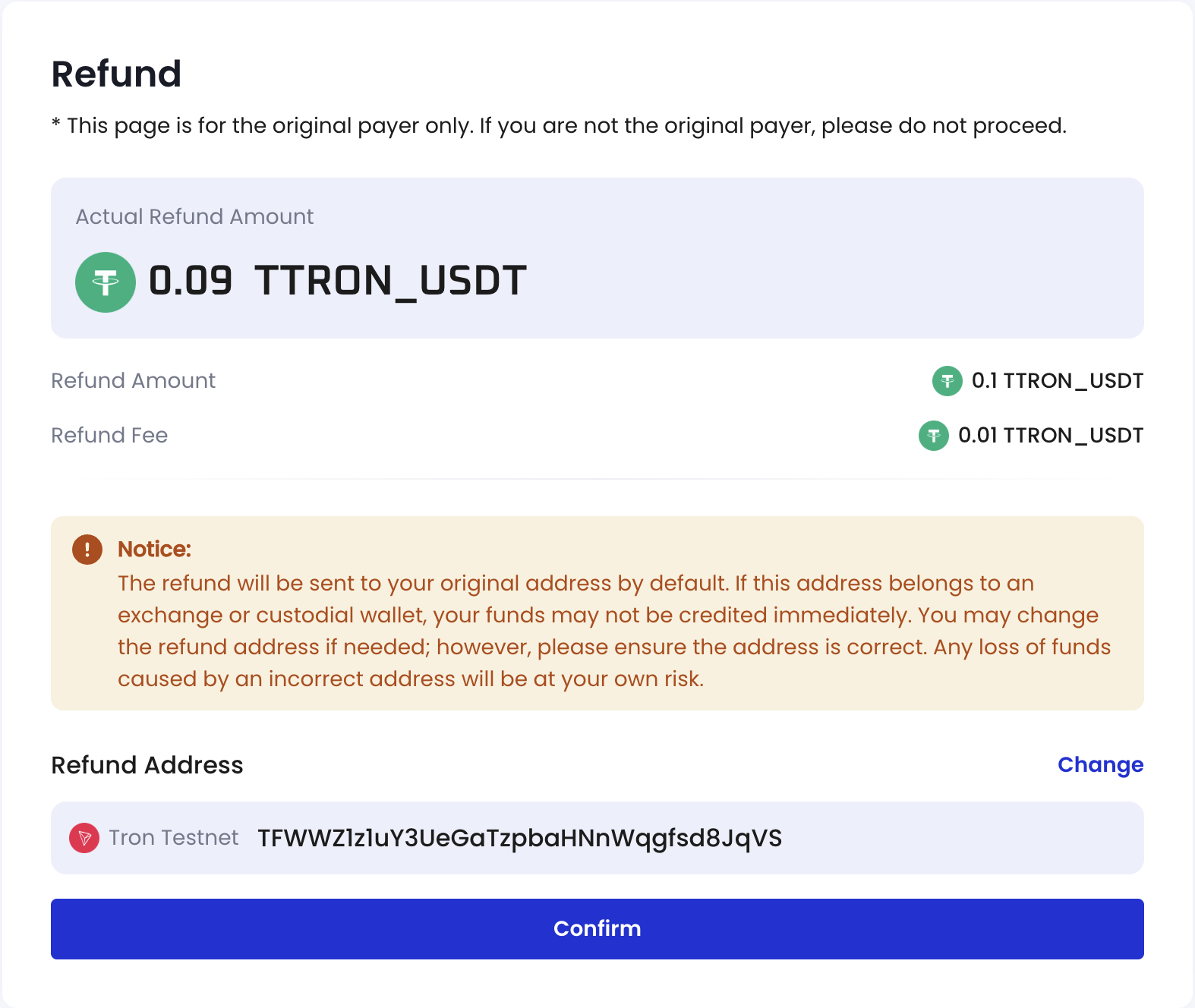 Refund address collection page - default address