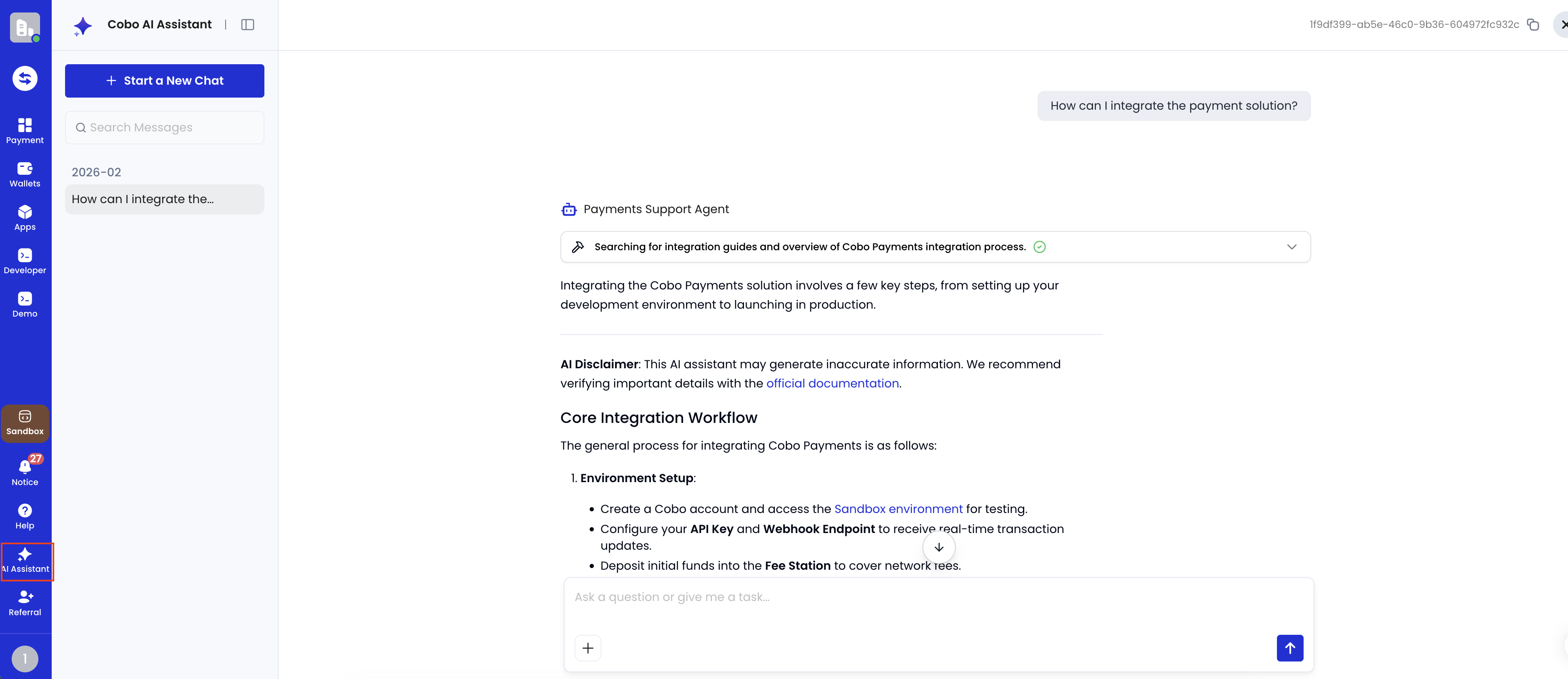 AI Assistant conversation panel