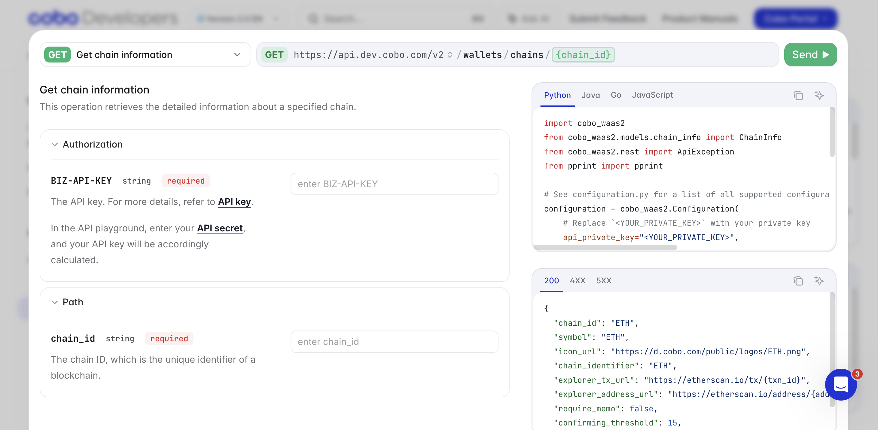 API Playground panel