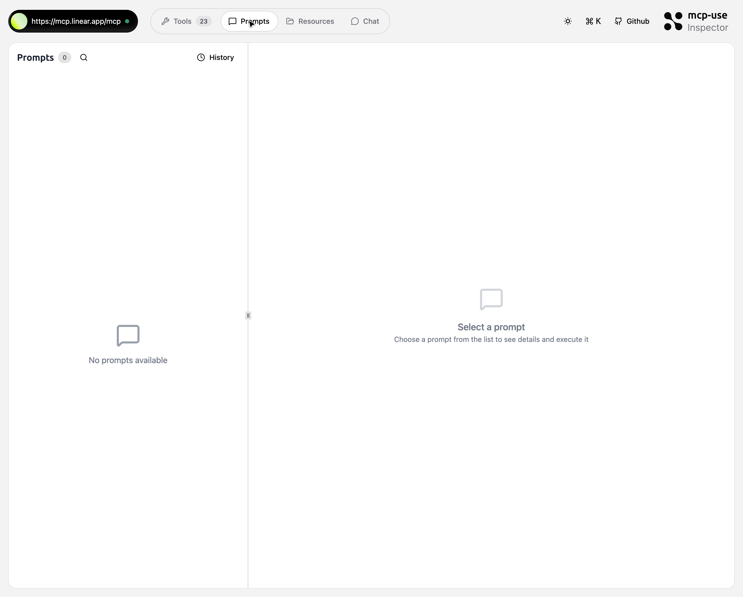Prompts tab interface showing empty state