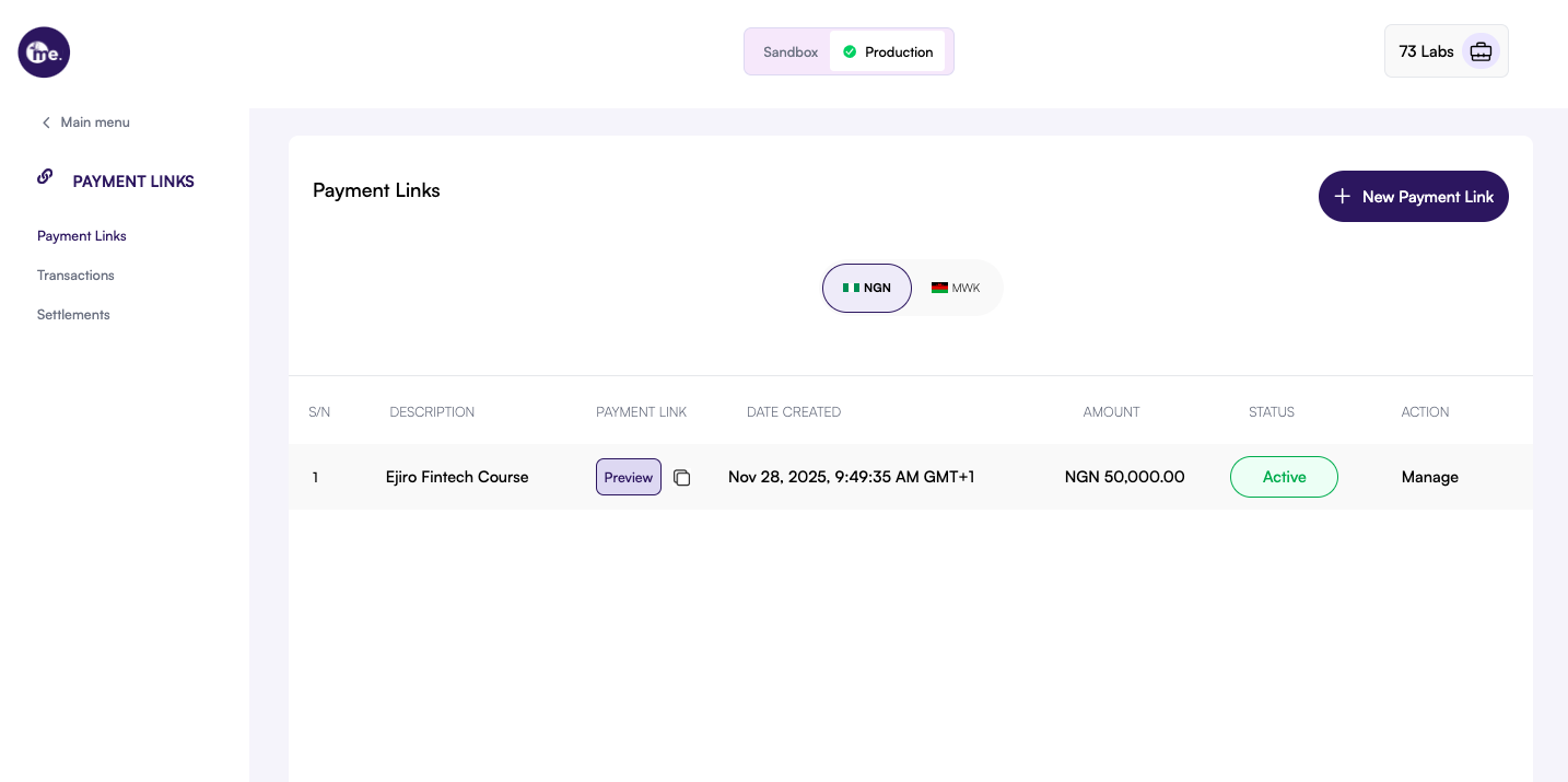 List of active and inactive payment links