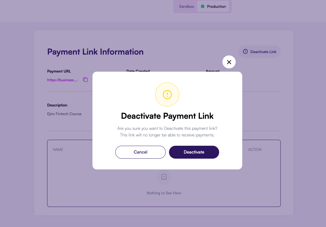 Deactivate link confirmation modal