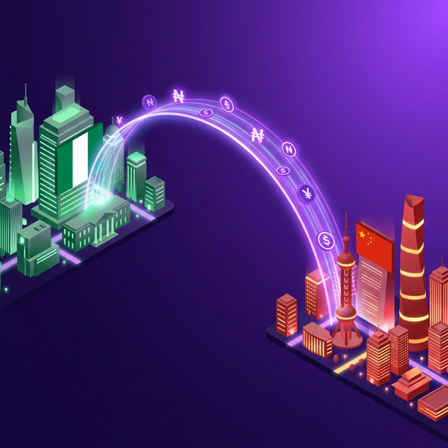 Illustration showing money flowing from Nigeria to China