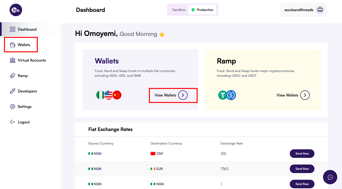 Wallets dashboard