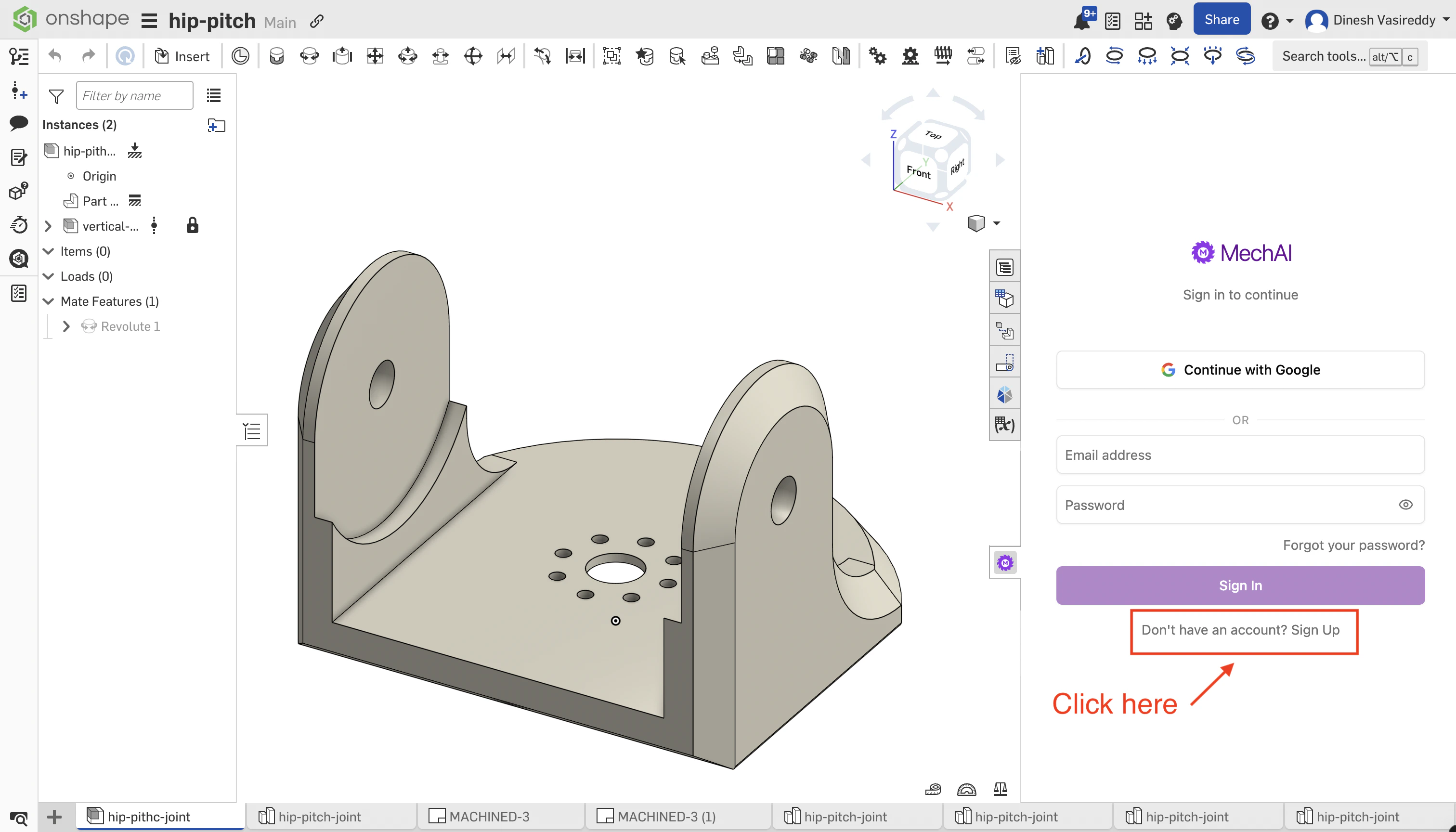 MechAI panel in Onshape on sign in page