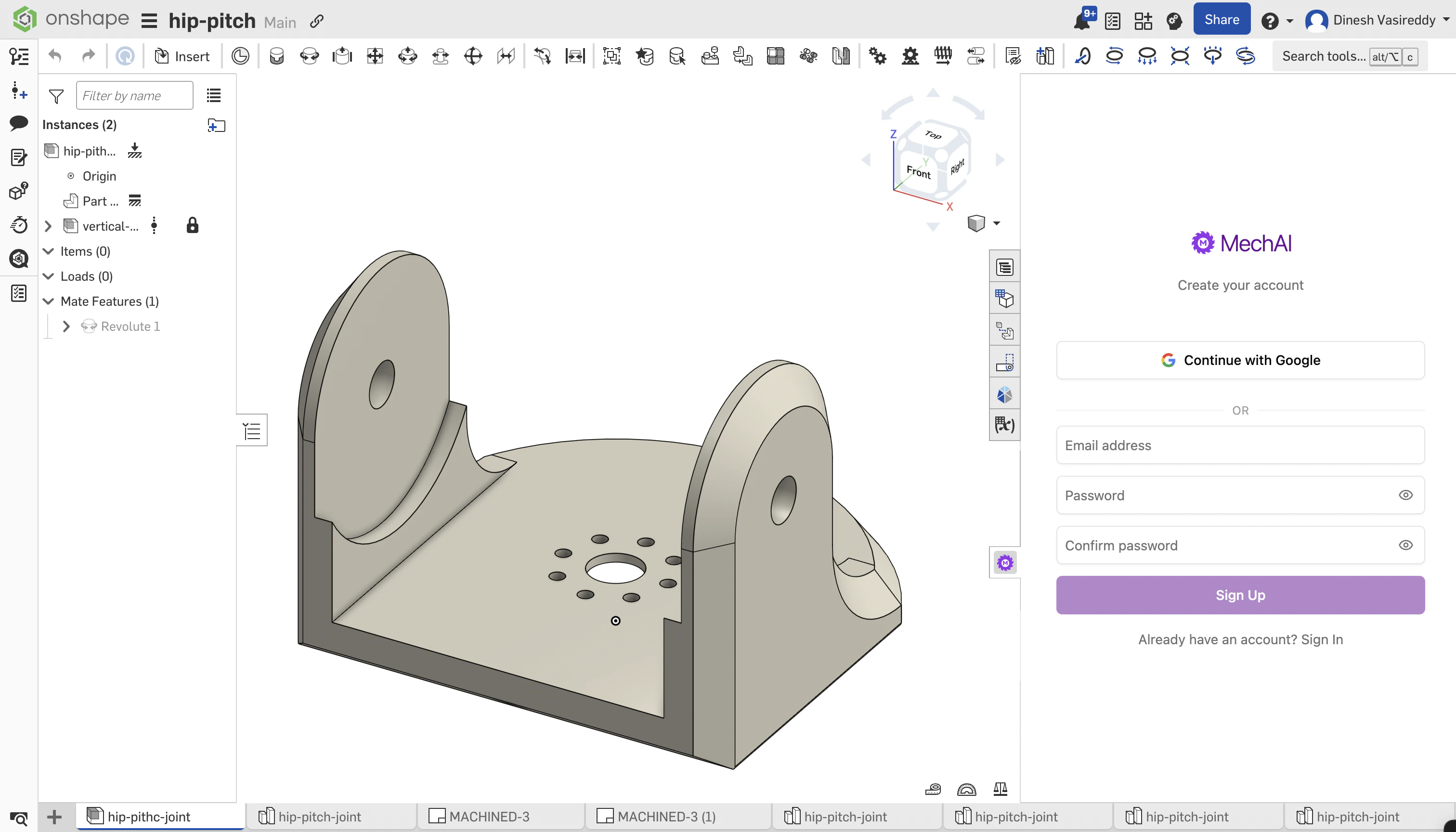 MechAI panel showing Create your account with Continue with Google and Sign Up