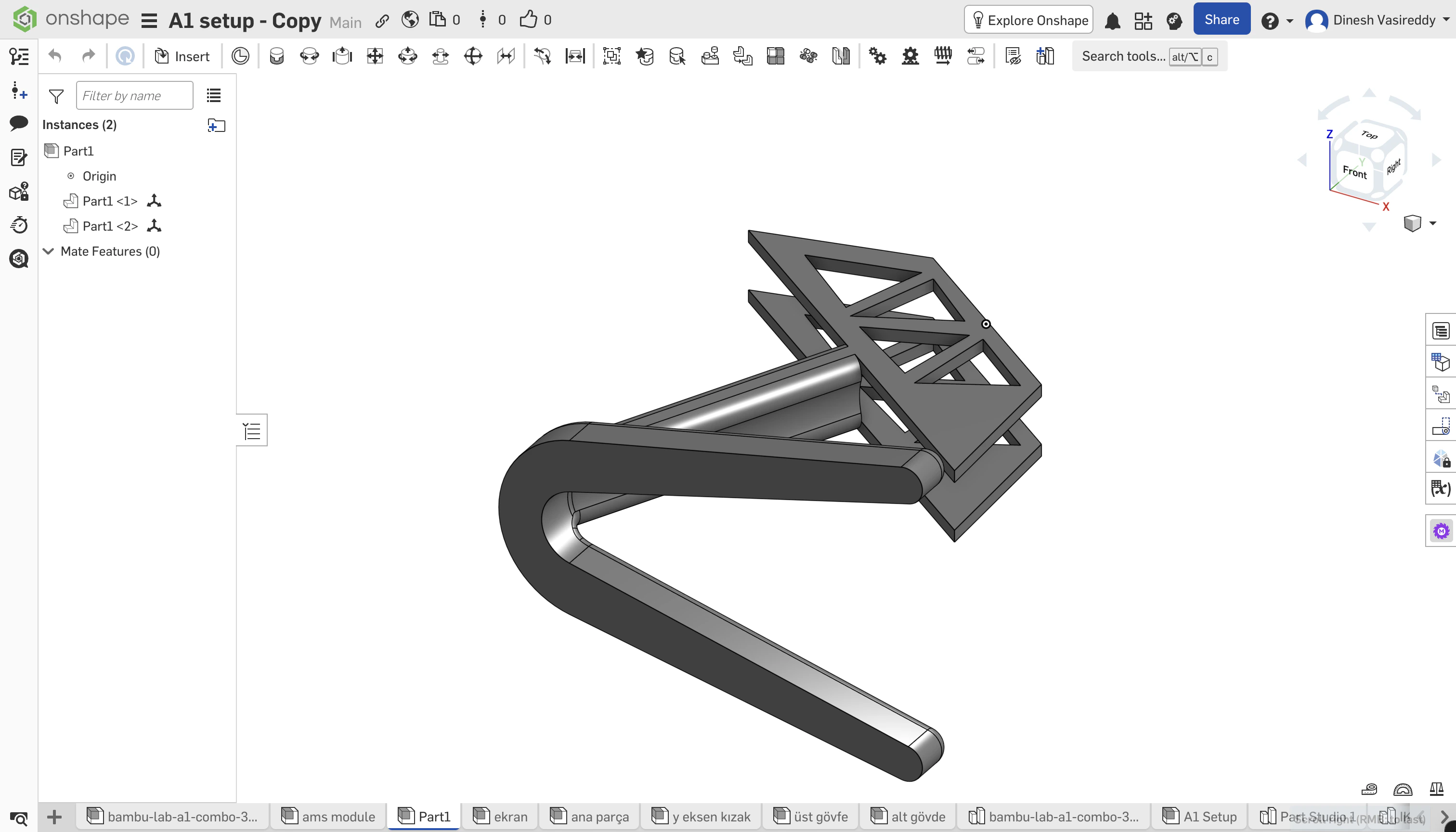 Onshape workspace with MechAI in the right-side app bar