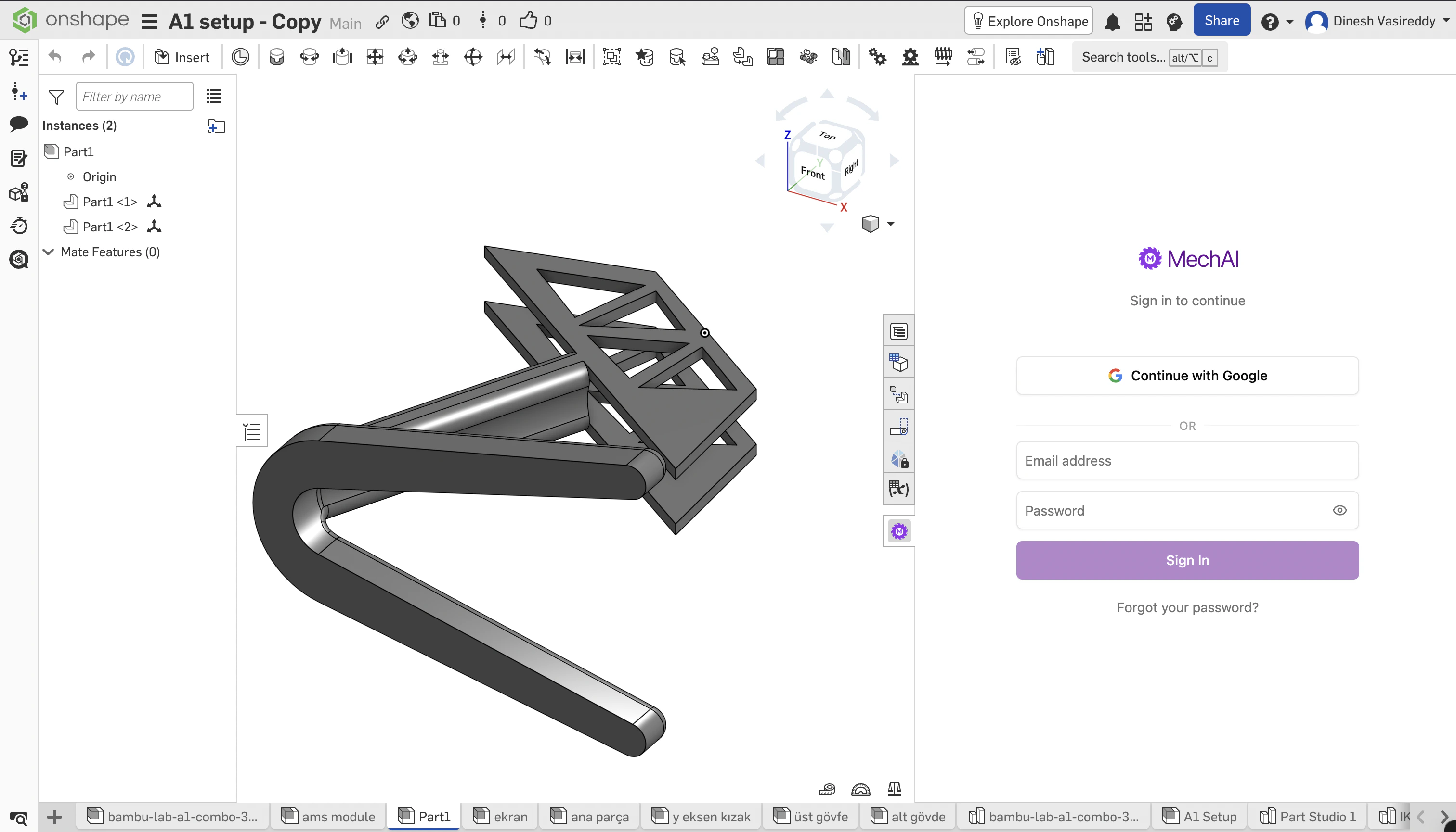 MechAI App Sign-in in Onshape Panel