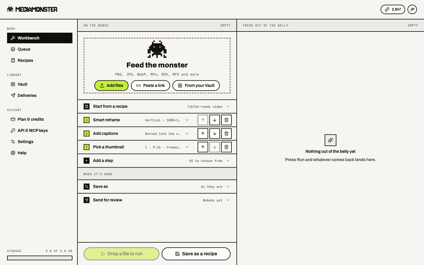TikTok-ready recipe with Smart reframe open on Vertical 1080 by 1920