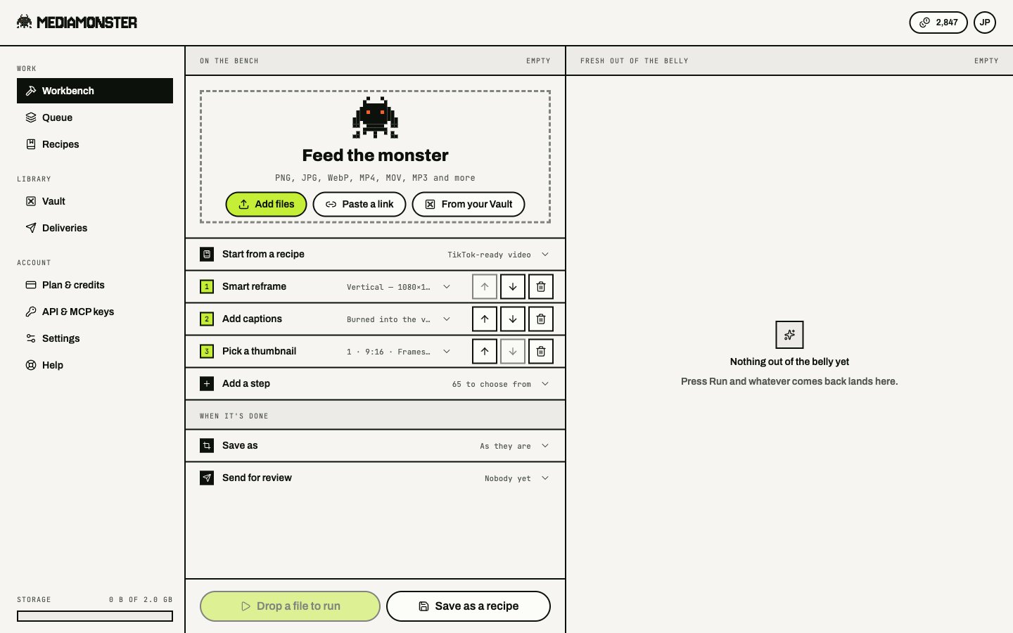 TikTok-ready recipe with Smart reframe open on Vertical 1080 by 1920