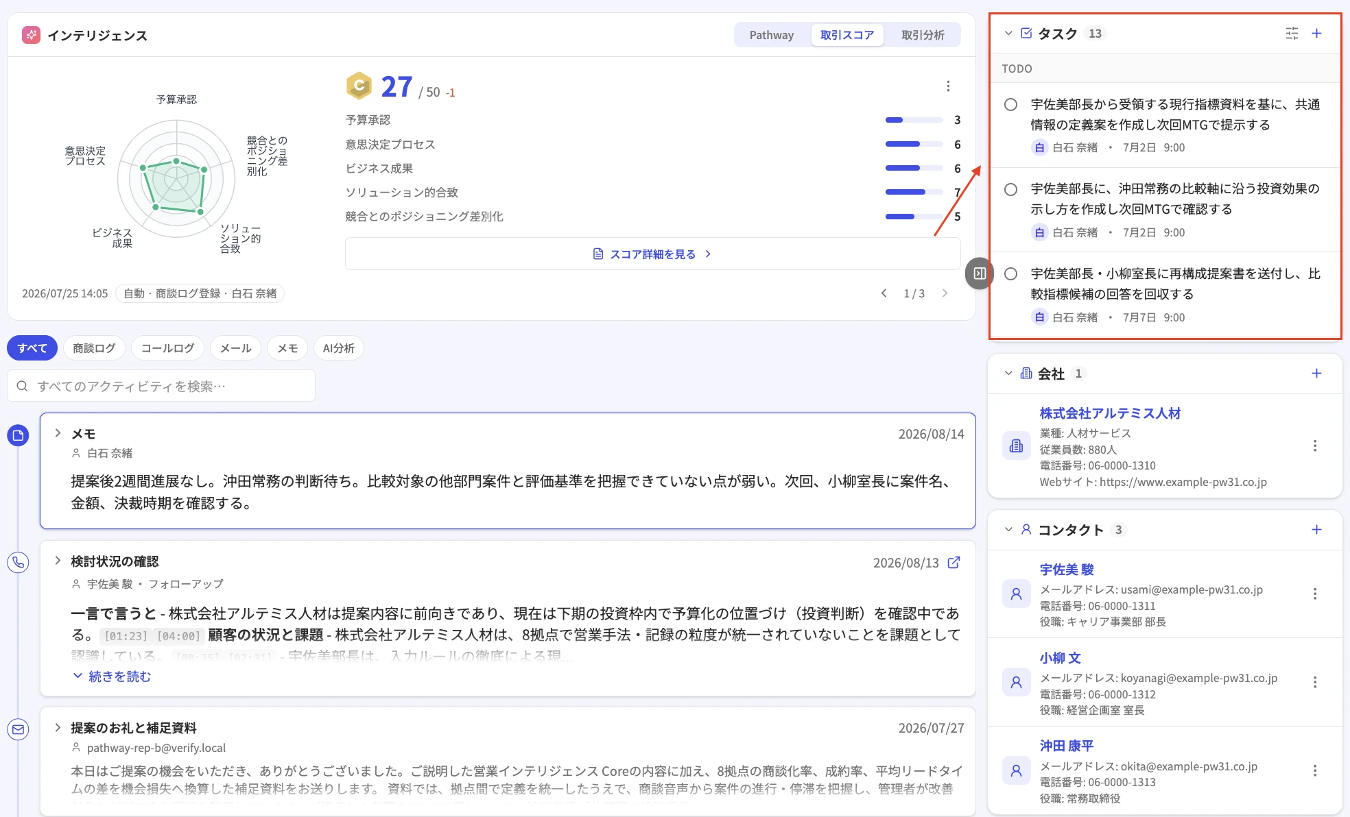 取引詳細のタスク欄
