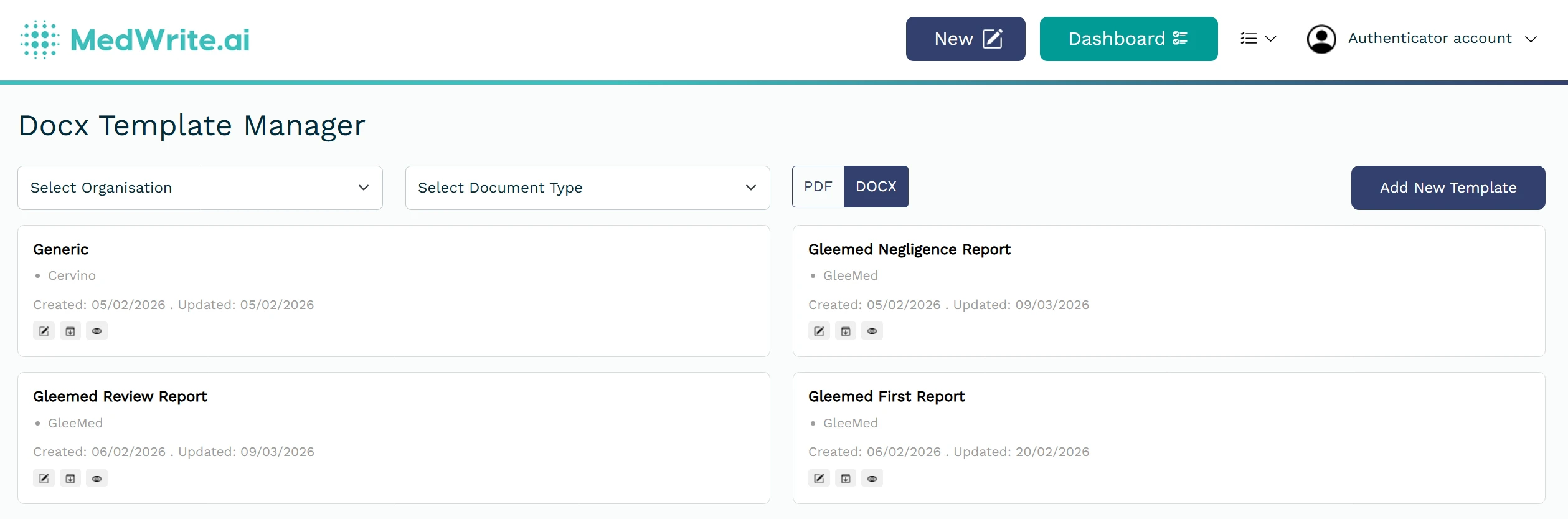 Add New Template button