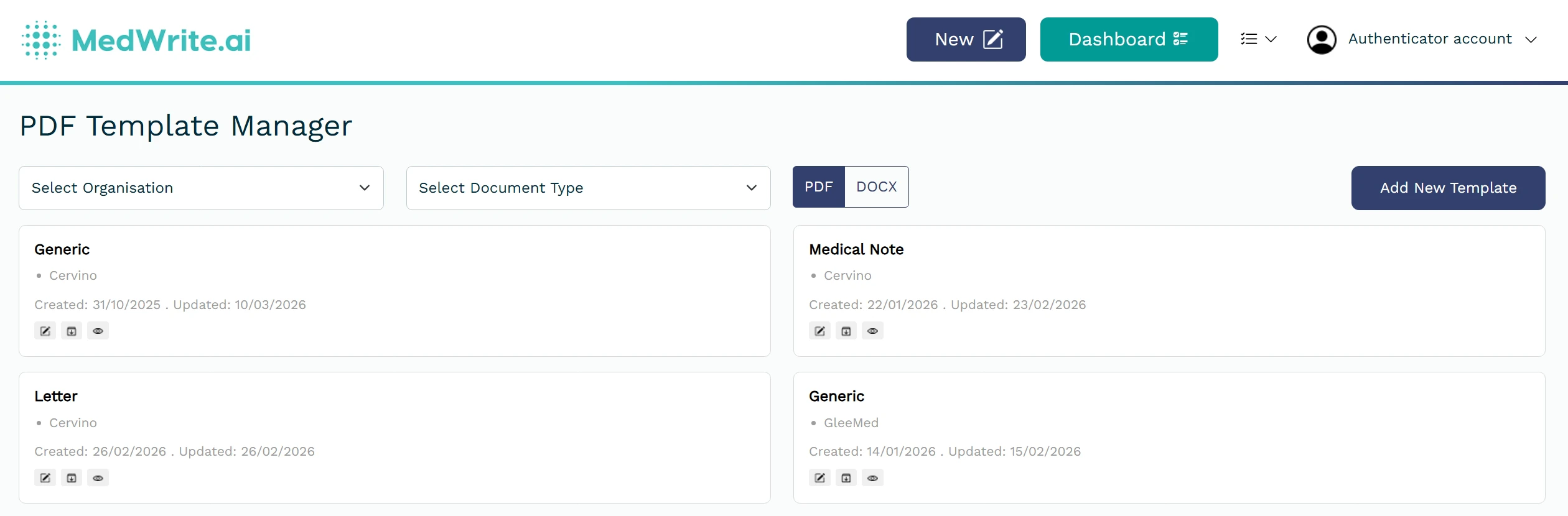 Add New Template button