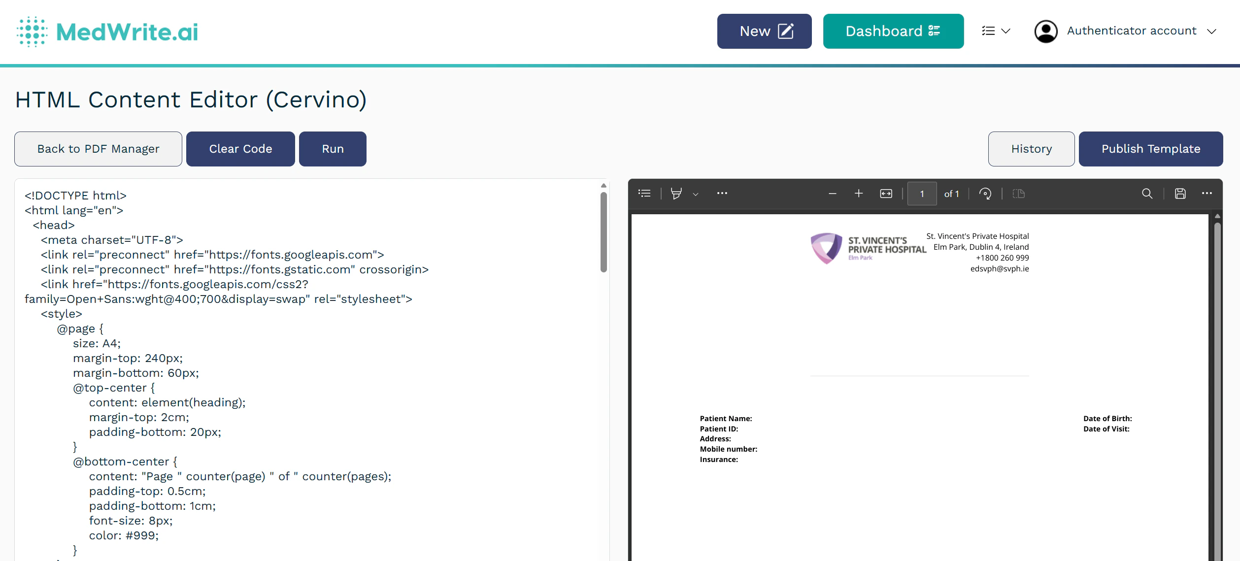 HTML editor for PDF template design