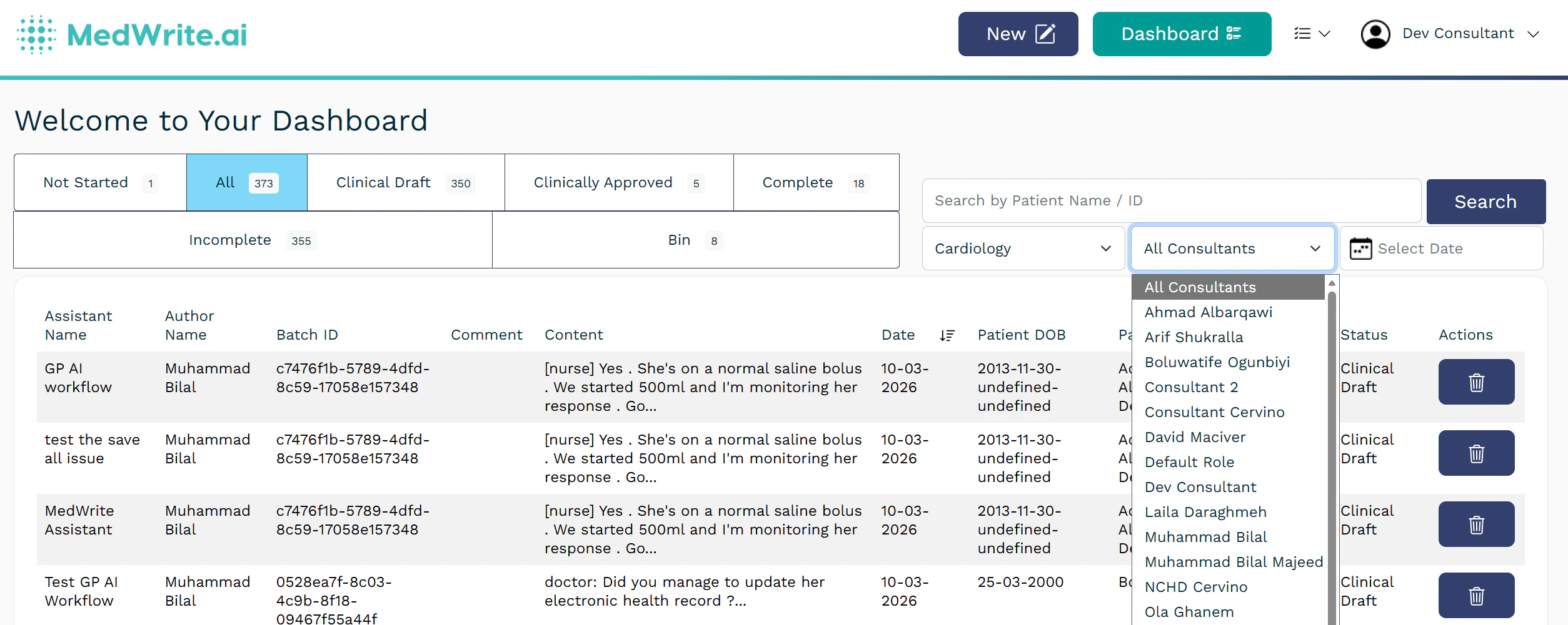 Consultant filter dropdown