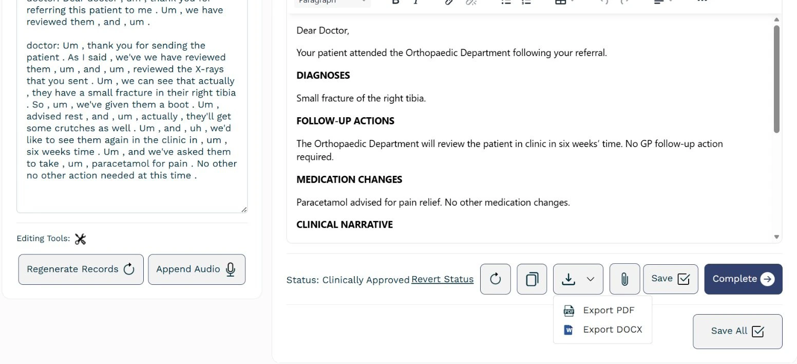 PDF and Word export options