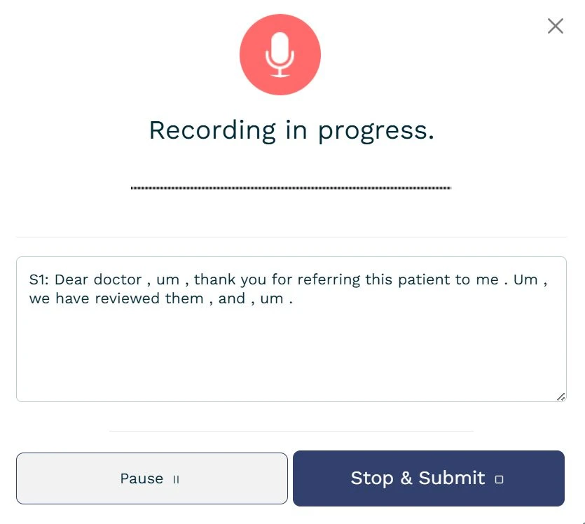 Letter page after completing a record