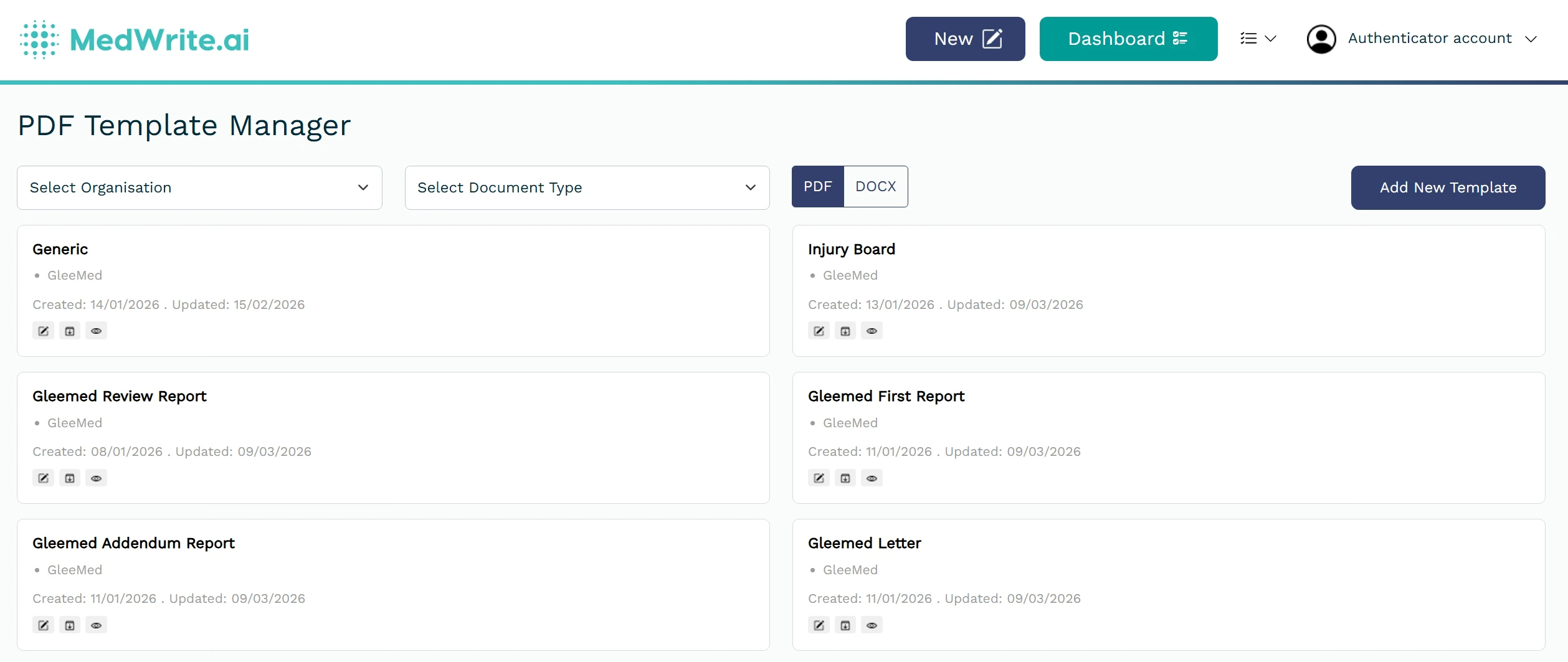 Template list or template management