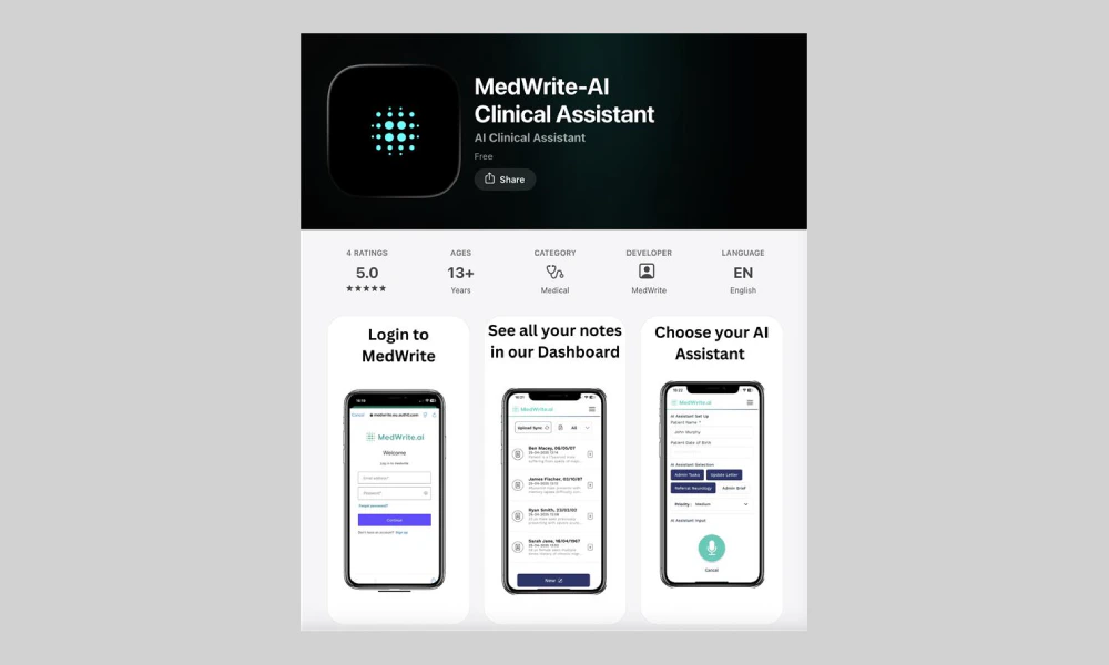 MedWrite app in the app store with Install or Get
