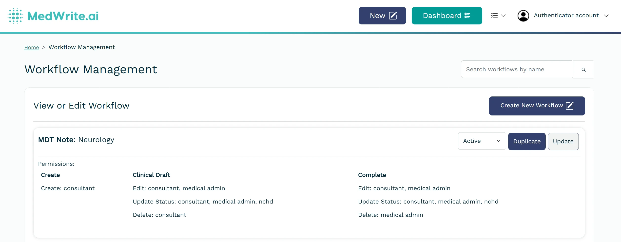Workflow status tabs on dashboard