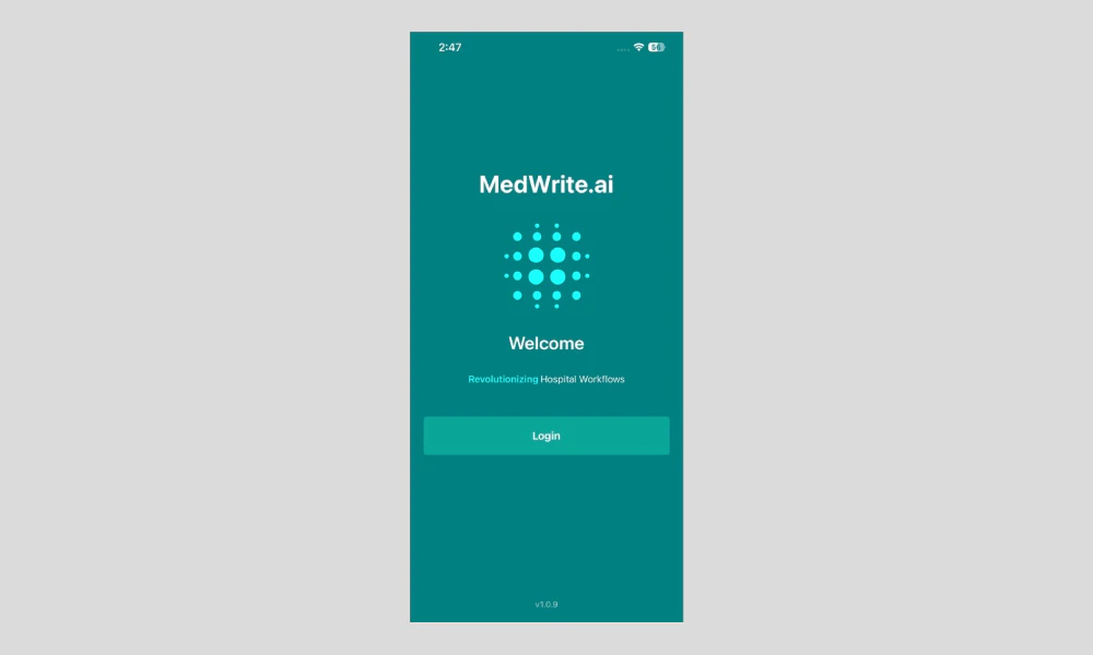 MedWrite app login or welcome screen