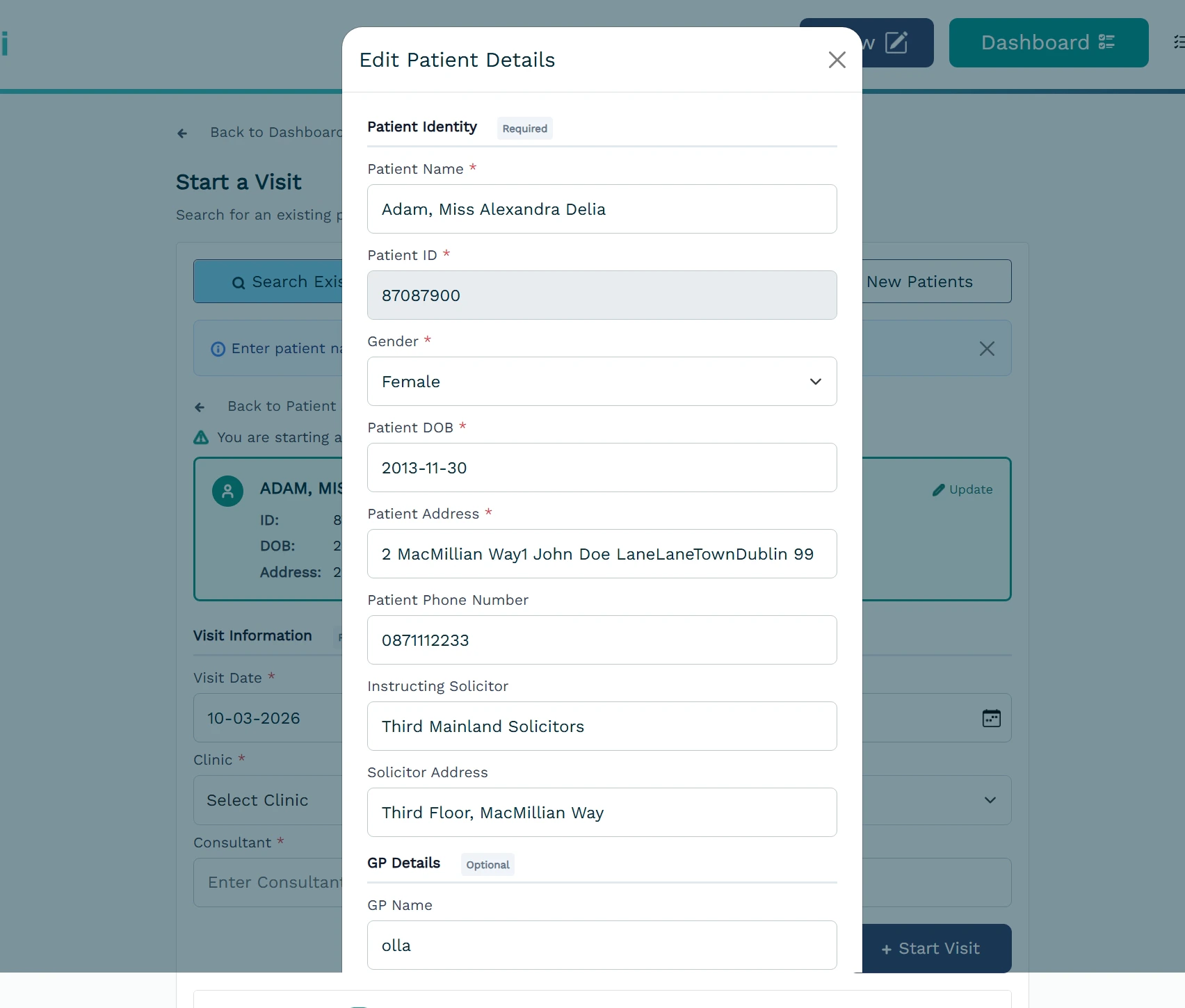 Patient row selected or patient detail