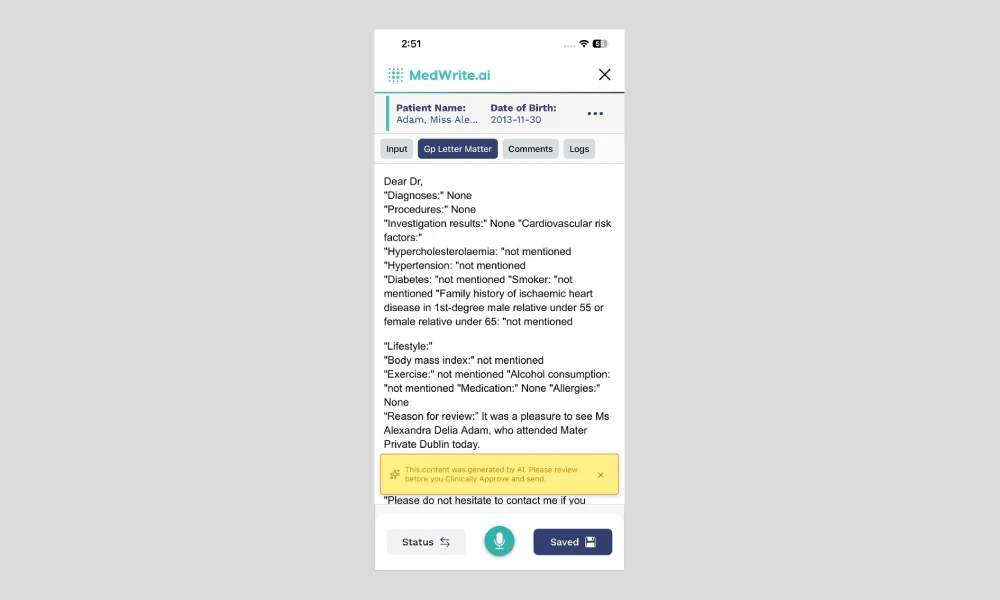 Mobile app records list or letter view