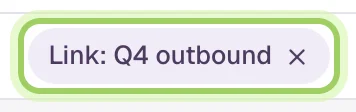 The Link: Q4 outbound filter chip in Conversations, with its remove button.