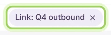 The Link: Q4 outbound filter chip in Conversations, with its remove button.