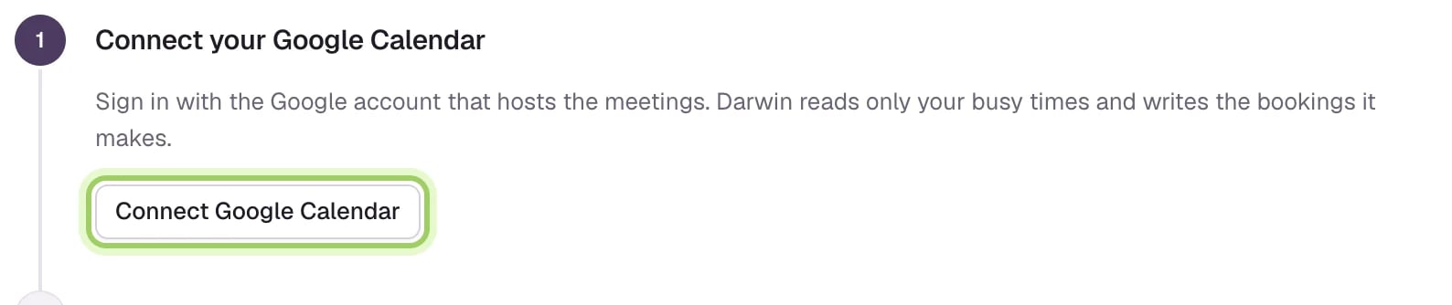 Step 1, Connect your Google Calendar, with the Connect Google Calendar button highlighted.
