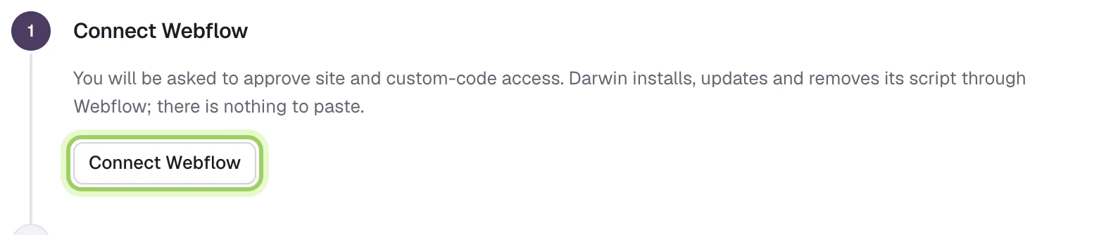 Step 1, Connect Webflow, with the Connect Webflow button highlighted.