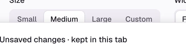 Size, Width and Corners choices for the button.