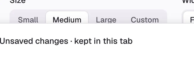 Size, Width and Corners choices for the button.
