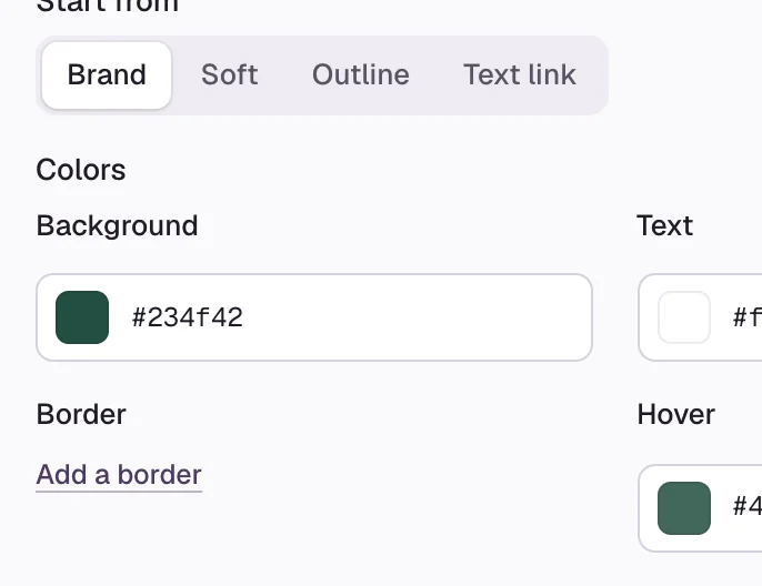 The Start from choice and the Colors fields: Background, Text, Border and Hover.