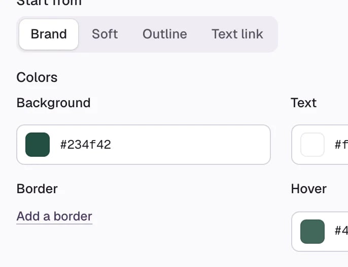 The Start from choice and the Colors fields: Background, Text, Border and Hover.